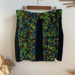 70s Vintage Velvet Handmade Floral Green Multicolor Short Pencil Skirt Size XL